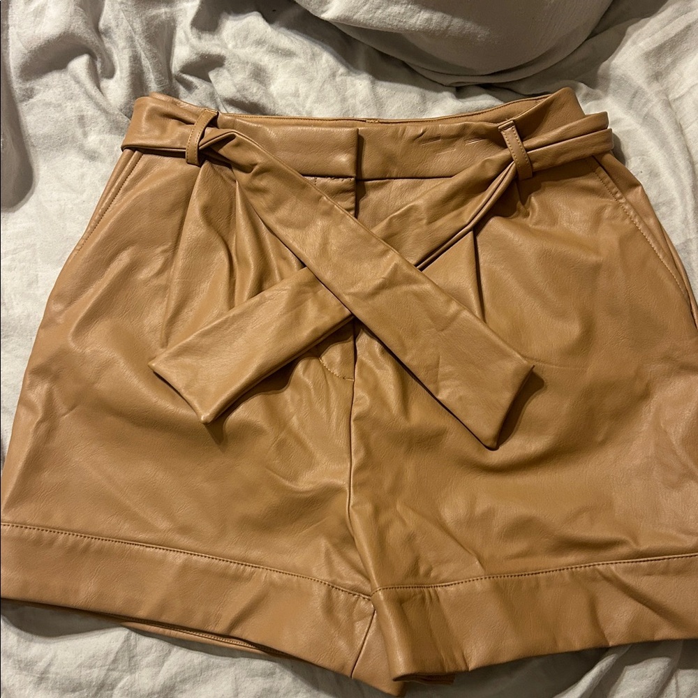 Express Camel Faux Leather Shorts